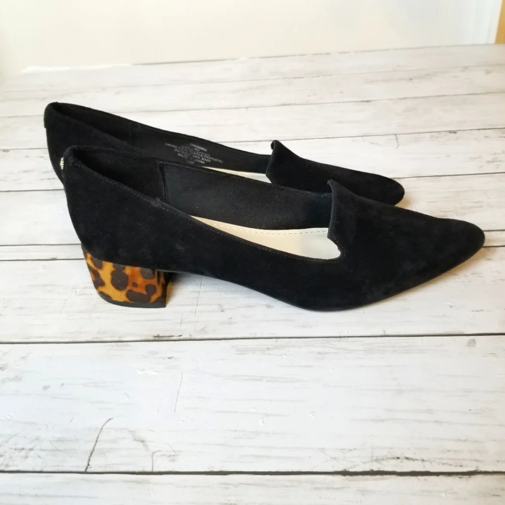 Anne Klein Kimbra Suede Leopard Print Block Heel Pump Heel